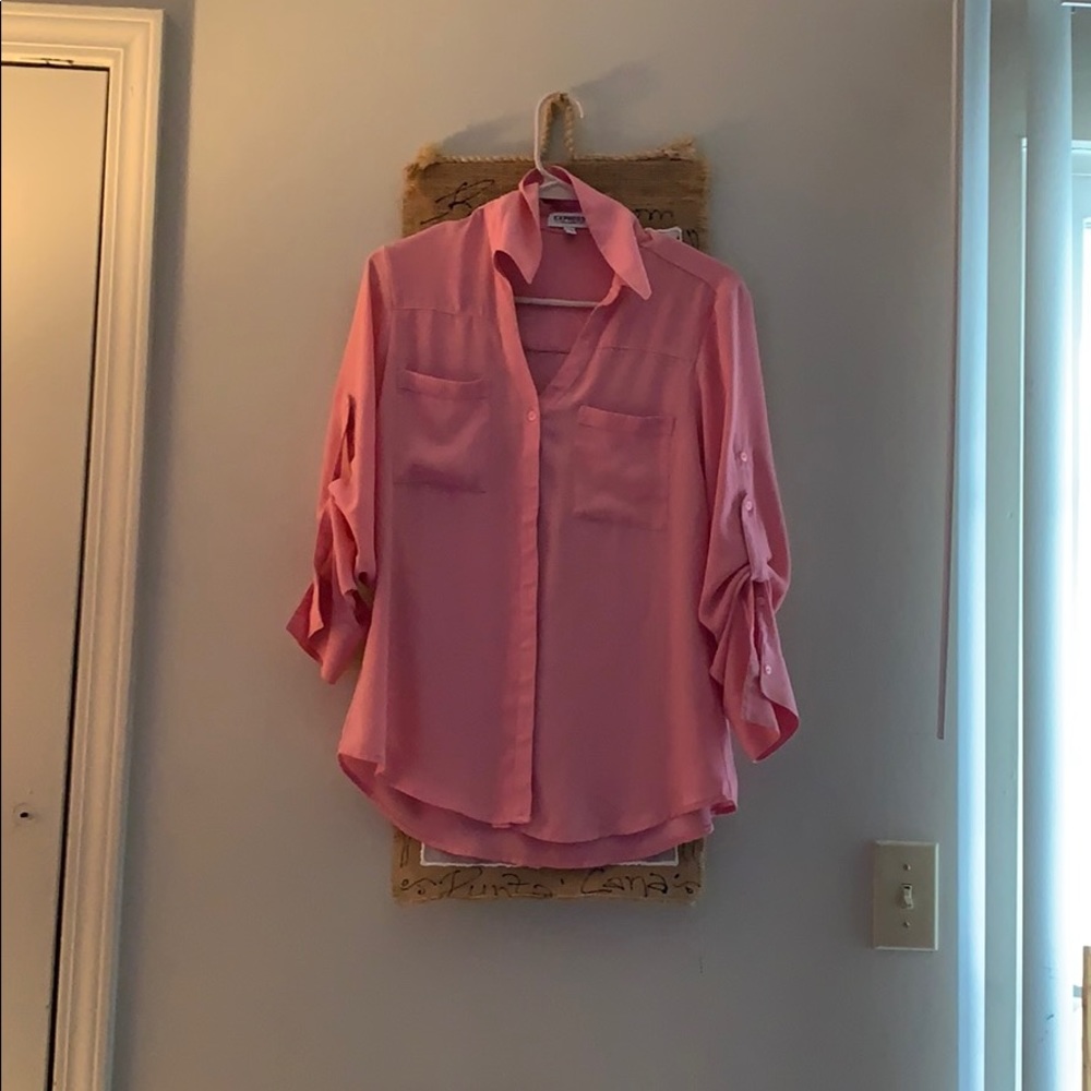 Pink silk button down shirt from express